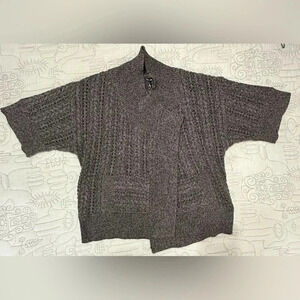 Splendid S Cable Knit Cardigan Short Sleeves Brown Open Drapey